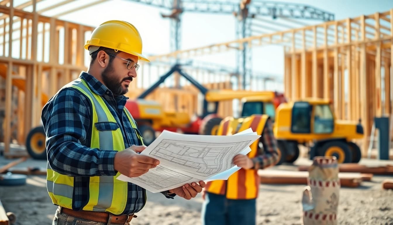 Experienced New Jersey General Contractor discussing details with a client at a construction site.