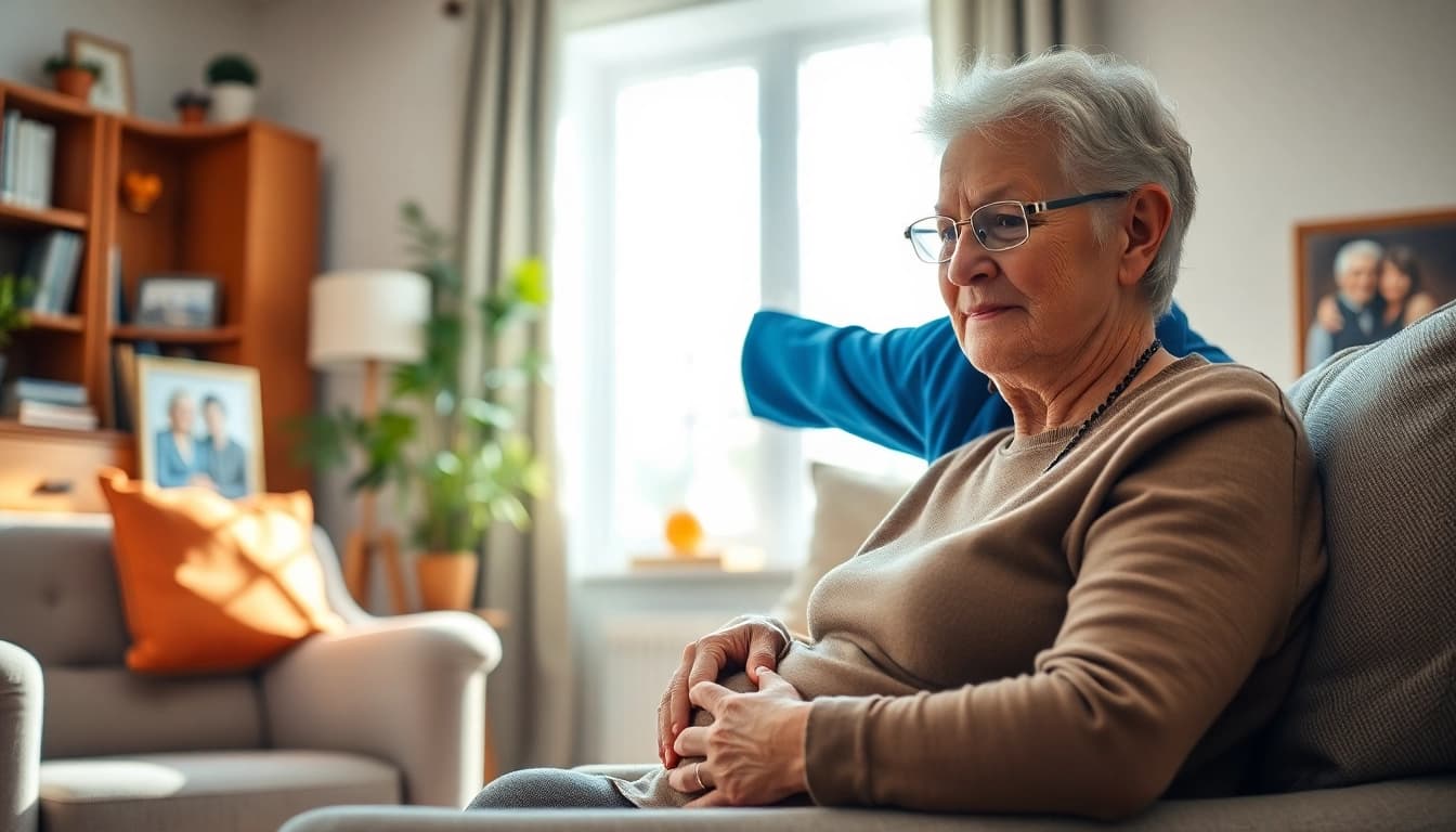 Caregiver providing in home care for seniors with compassion in a bright home environment.