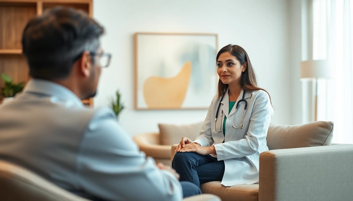 Affordable psychiatrist in Dubai providing a comforting consultation in a serene clinic environment.
