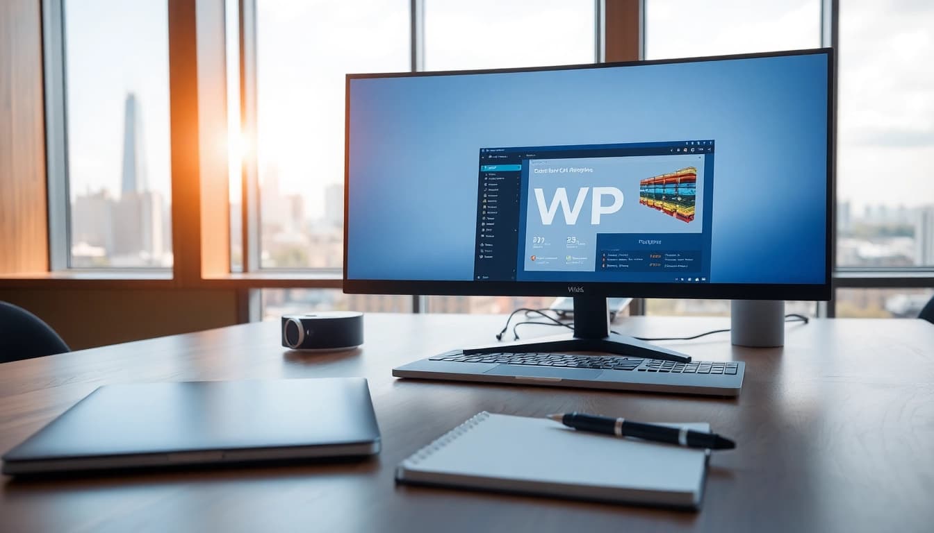 Utilizing WPS办公 software in a vibrant, professional workspace with modern equipment.