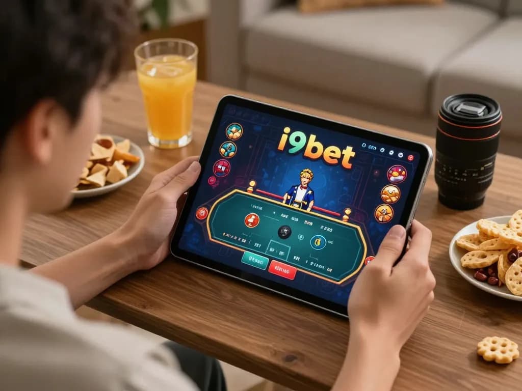Engage in live online gaming with i9bet on a tablet in a cozy home setting.