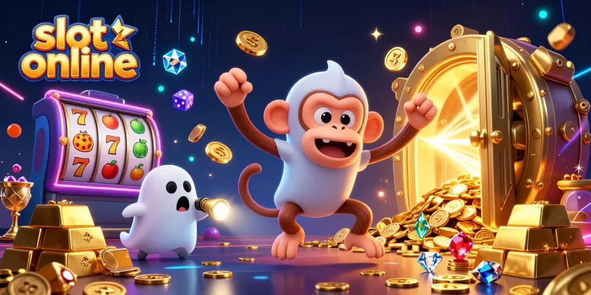 Permainan slot online dihiasi oleh hantu konyol dengan koin emas dan teman anjing penangkap hantu.