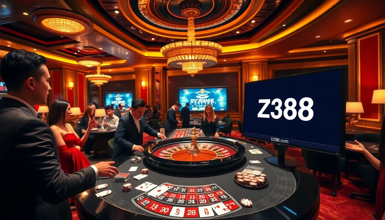 Players enjoying an exciting game at the roulette table with hz88.com featured prominently.