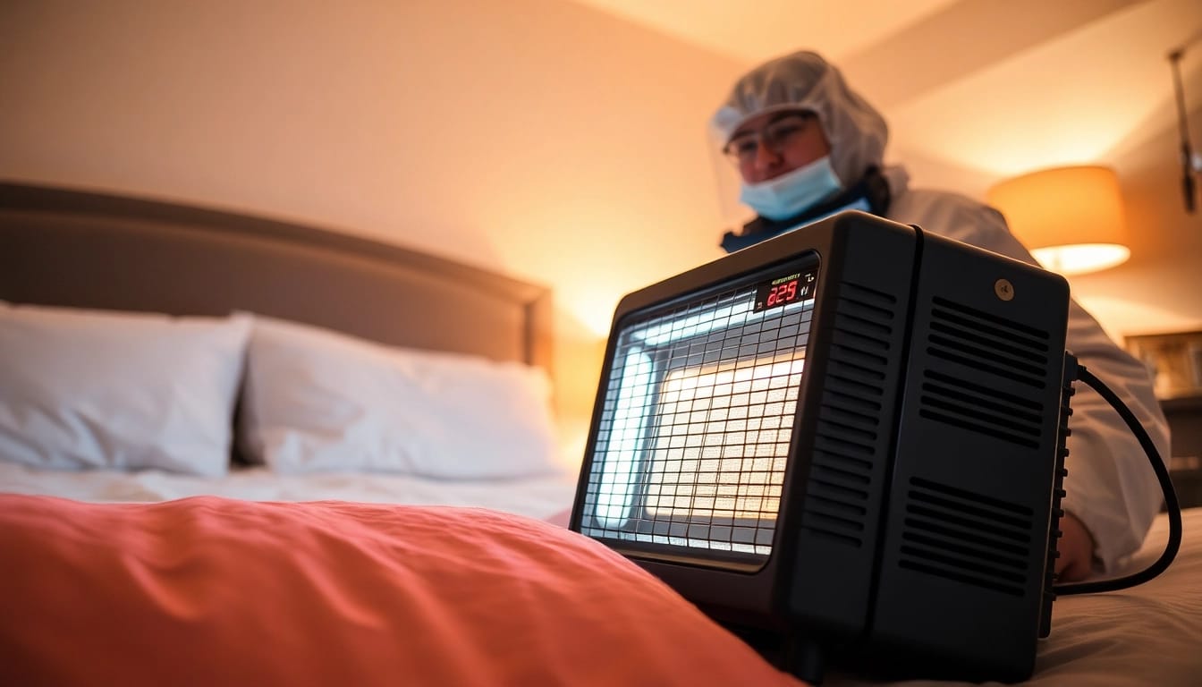 Performing a thorough bed bug heat treatment in a safe residential setting.