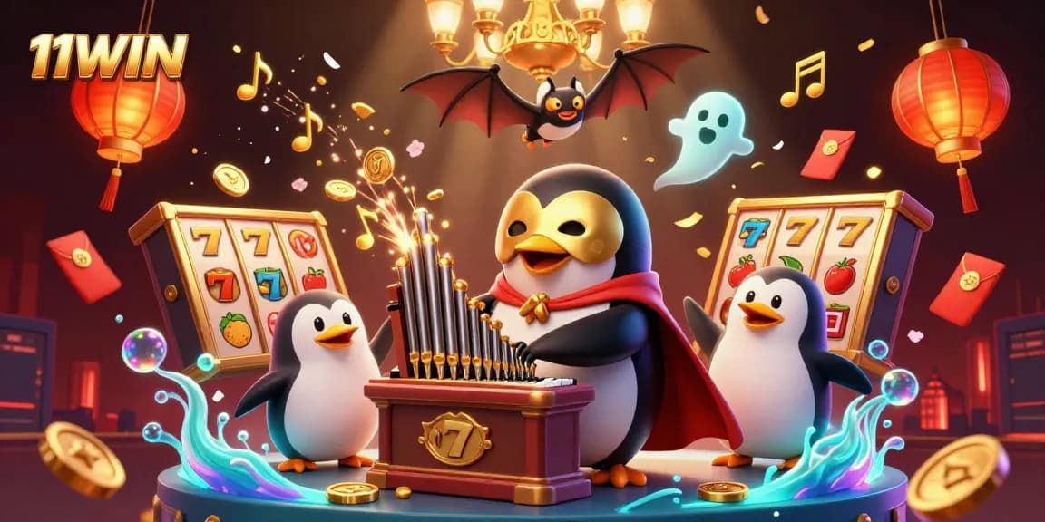 Experience thrilling gameplay with 11WIN's stunning cartoon illustration of a casino scene.
