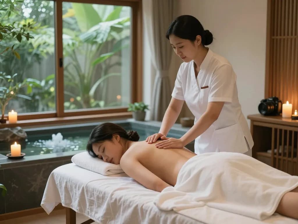 Enjoying a 강남마사지 treatment in a serene wellness spa environment.