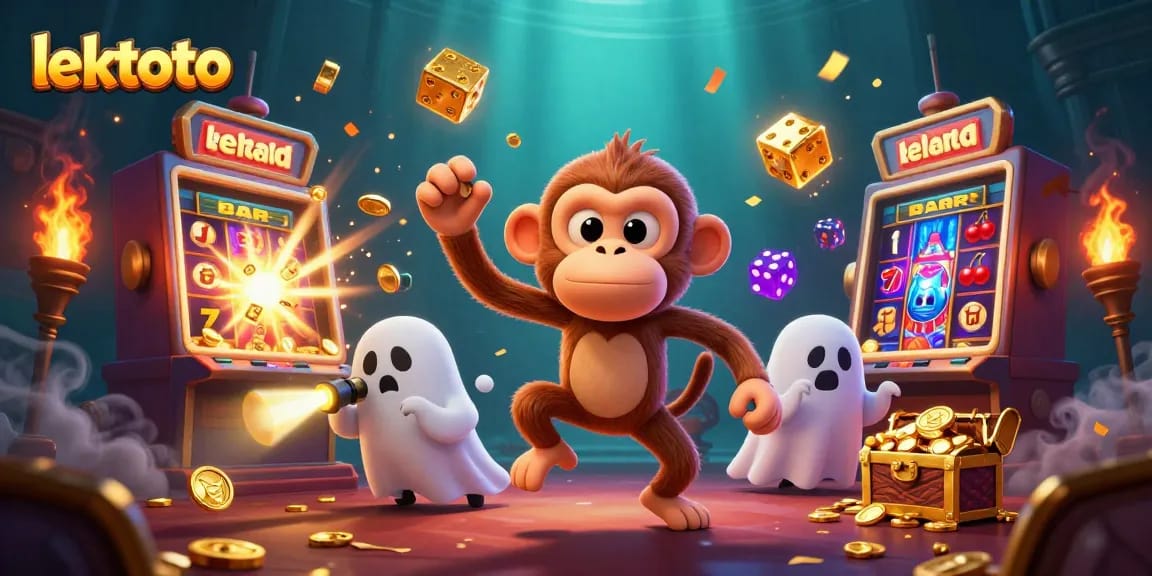 Experience lektoto action with a ghostly monkey juggling casino gold in a haunted setting