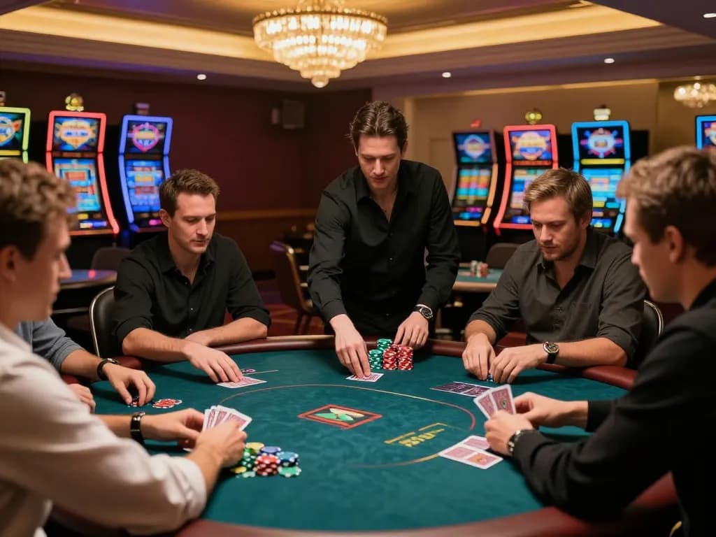 Engaging gameplay scene featuring bk8 เครดิตฟรี at a poker table with players holding cards.