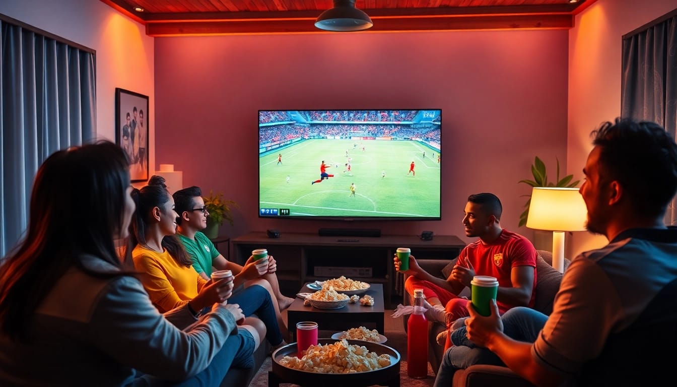 SOCOLIVE fans enjoying a high-definition live soccer match in an engaging viewing environment.