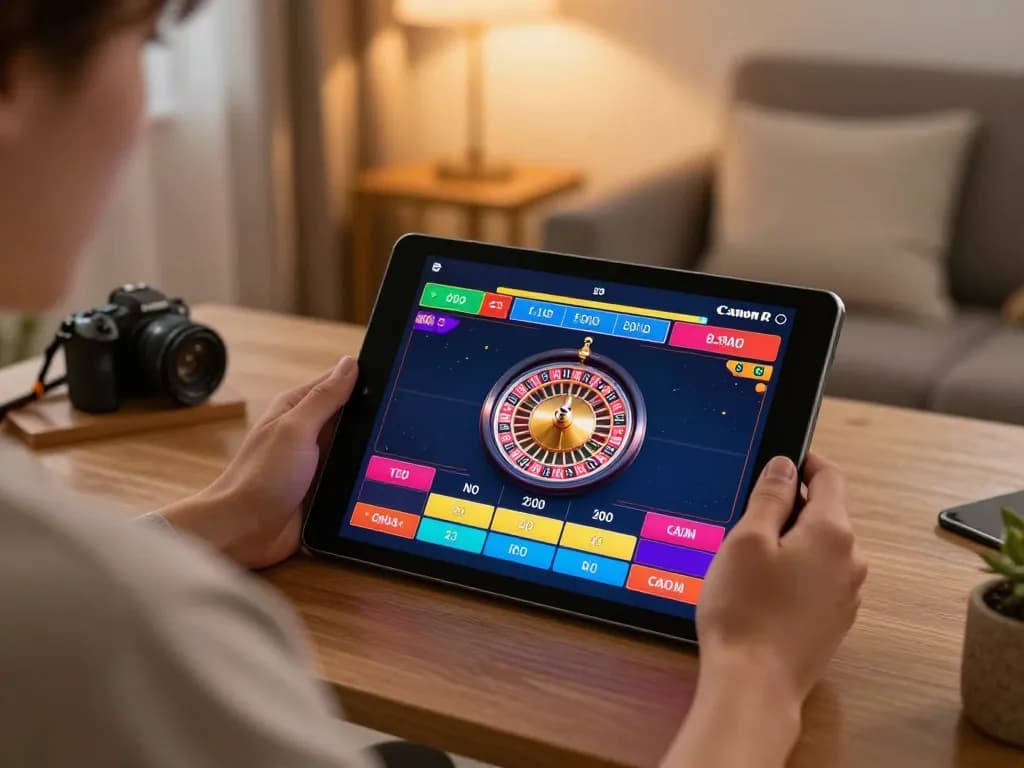 Engaging in fc88 online casino gameplay with a live dealer roulette game displayed on tablet.