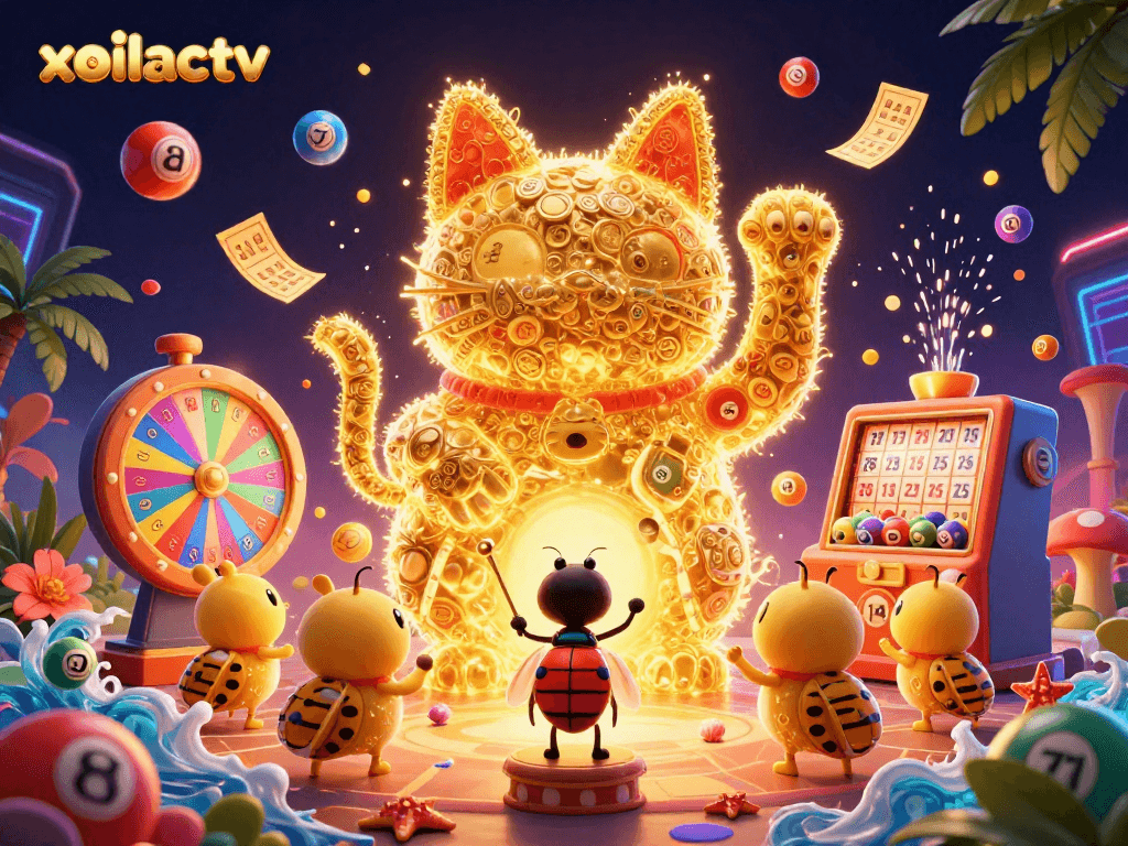 Engage with the vibrant world of xoilactv through a colorful, dynamic casino scene.