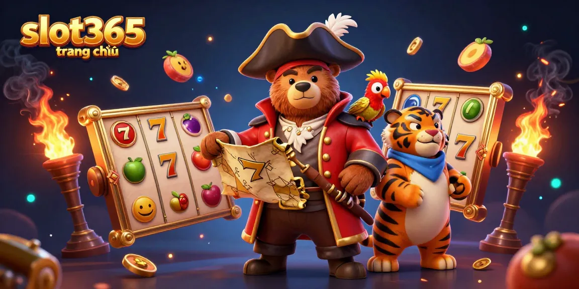 Engage in thrilling slot games on slot365 trang chủ with an adventurous scene featuring a pirate bear and dynamic game elements.