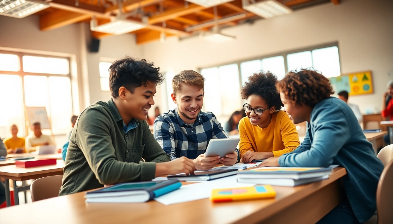 Students collaborating in a classroom focusing on innovative Education techniques and teamwork.