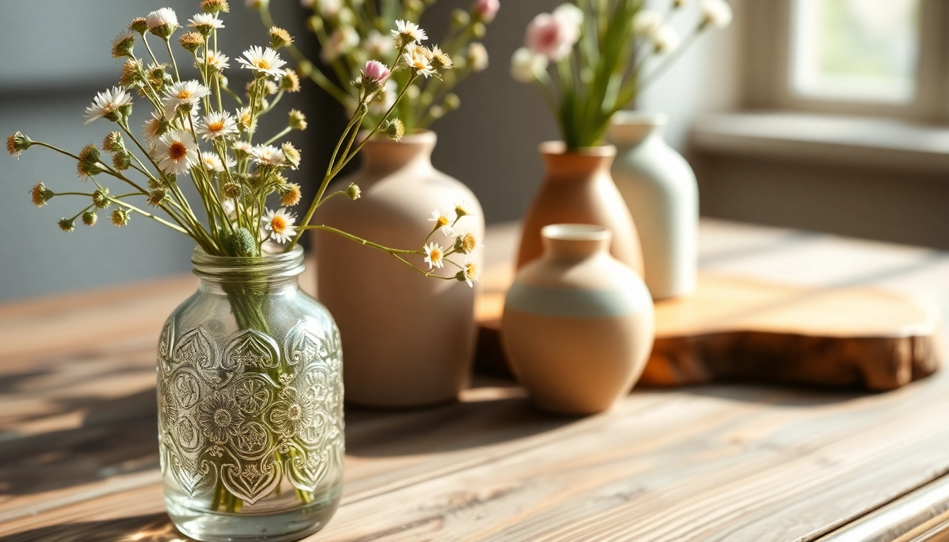 Stylish bud vases adorned with wildflowers, enhancing home decor.