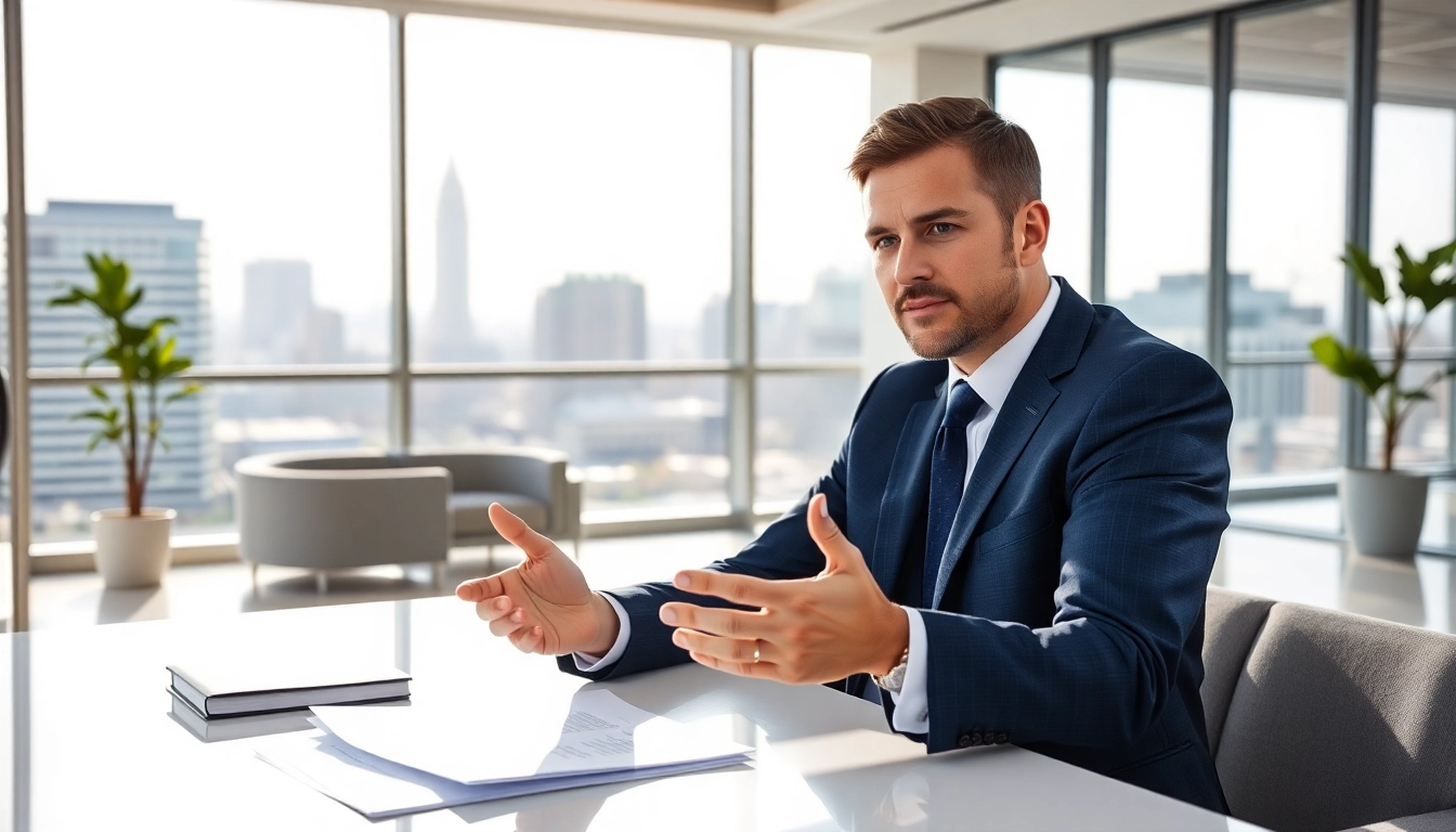 Engaging scene of a Washington DC Venture Capital Lawyer discussing financial documents in a modern office.