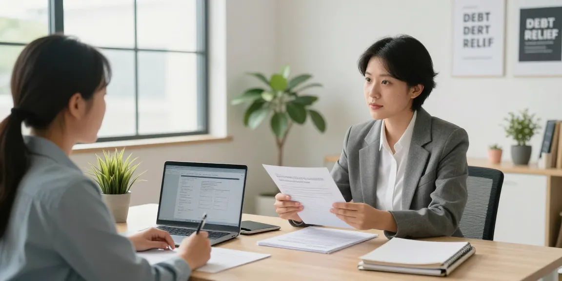 개인회생 상담 중인 전문가와 고객의 모습으로 밝고 전문적인 분위기 연출