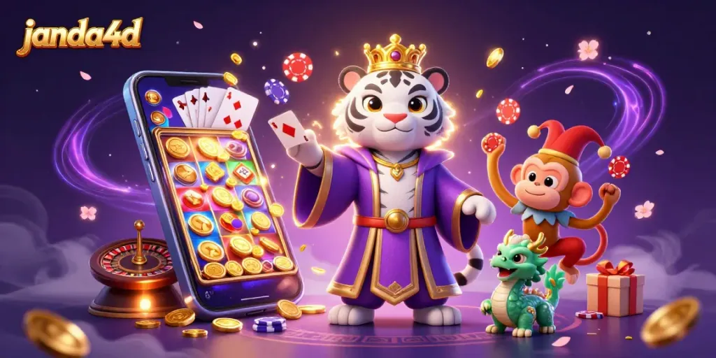 Janda4D menghadirkan pengalaman bermain slot menarik dengan akses cepat dan aman, dalam ilustrasi penuh warna.