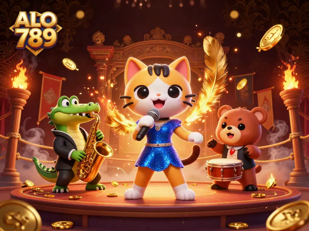 Experience the thrill of ALO 789 casino gaming with lively characters in a vibrant scene.