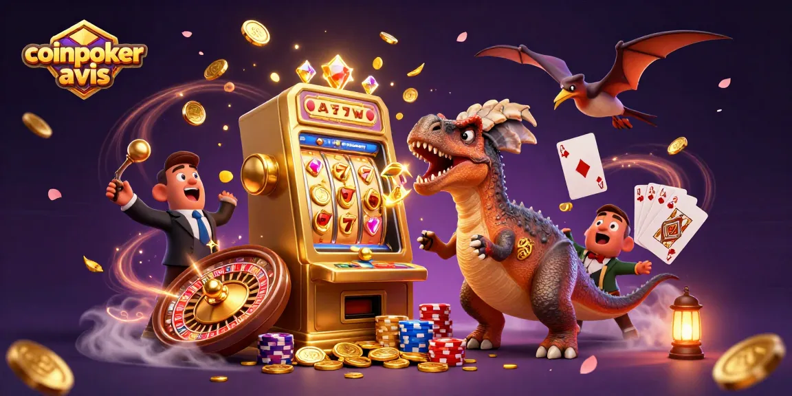CoinPoker avis : Jouez au casino en remportant des jackpots avec un pachycéphalosaure et des pièces d'or volantes.