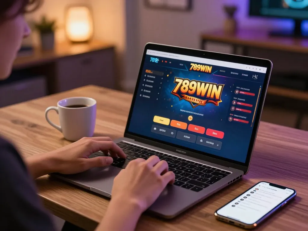 Engaging with the 789WIN online casino interface while placing strategic bets at home.