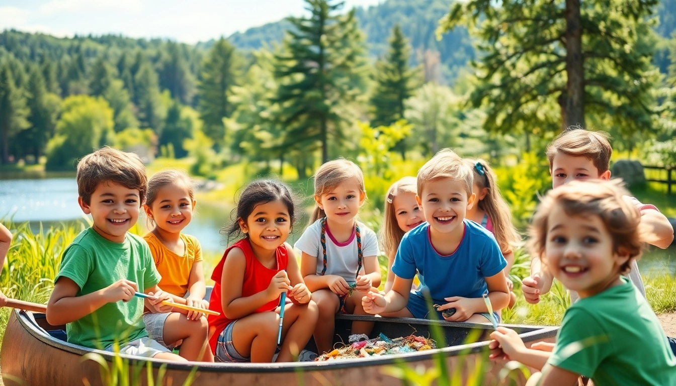 Kids enjoying activities at a coed summer camp, highlighting outdoor fun and teamwork.