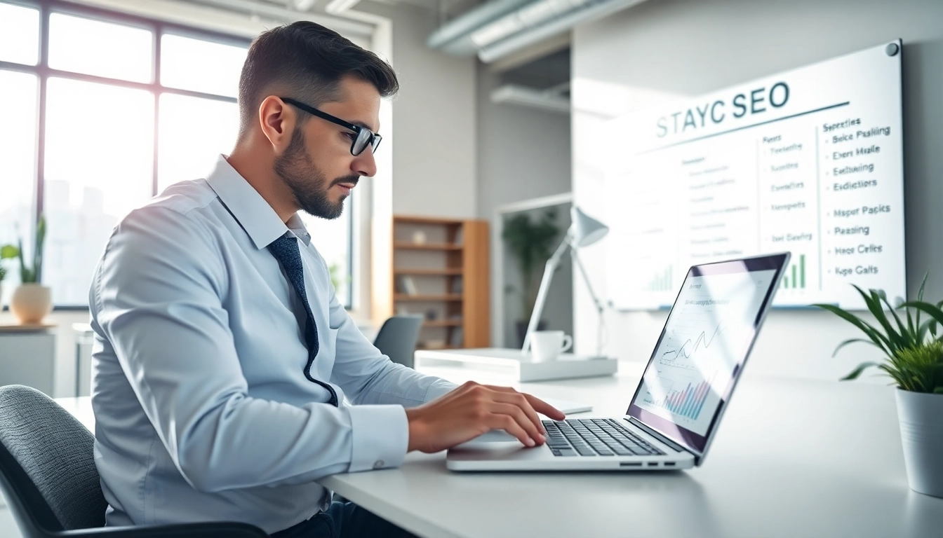 SEO Agentur analysiert Daten in einem modernen Büro mit Grafiken und Charts.