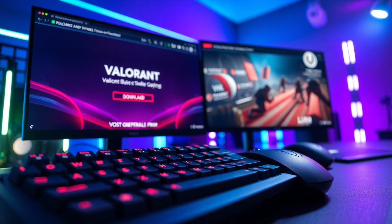 Start your VALORANT download with this vibrant gaming scene highlighting the excitement.