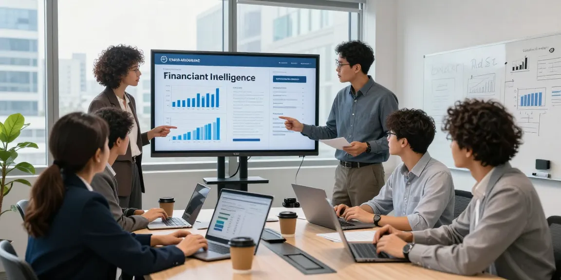 Team discussing financial crime intelligence trends in a modern office.