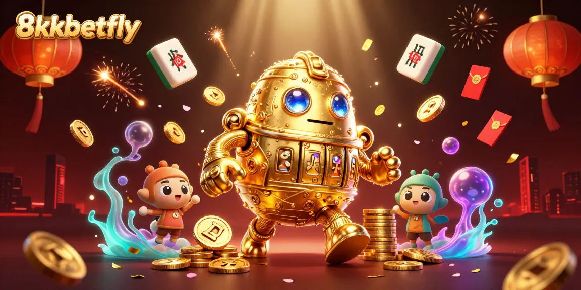 Engage in thrilling gameplay at 8xbetfly with a dynamic 3D illustration of an ancient golden golem.