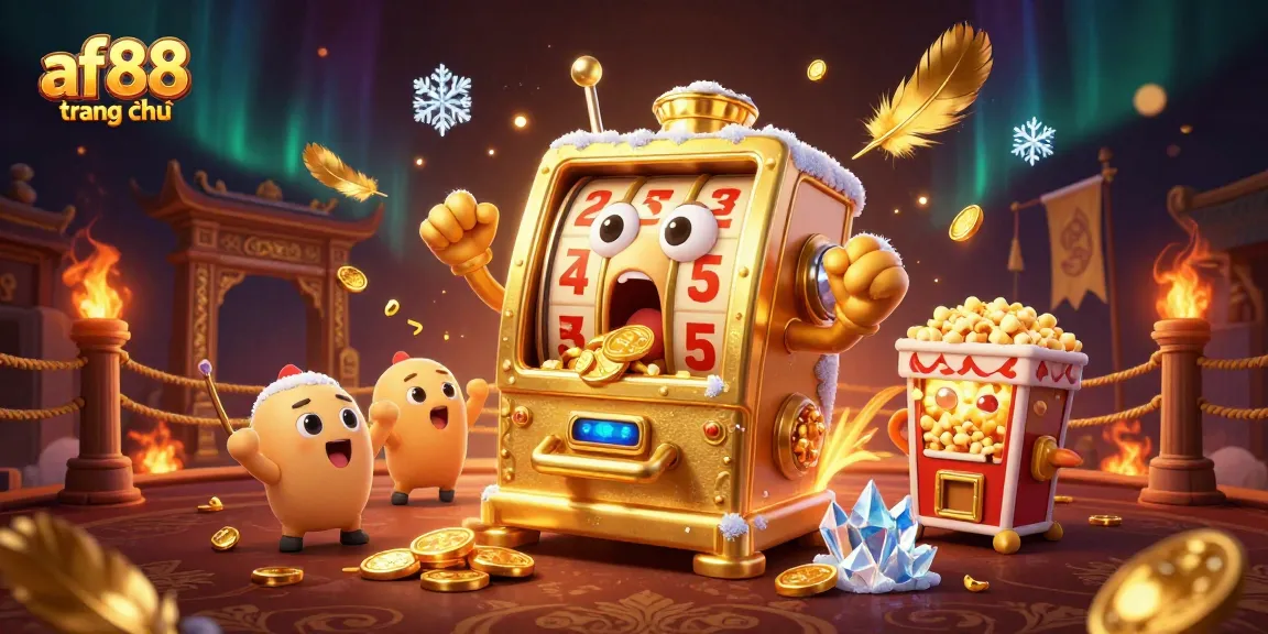 Experience thrilling wins at af88 trang chủ with a dazzling slot machine jackpot scene filled with gold coins and excitement.
