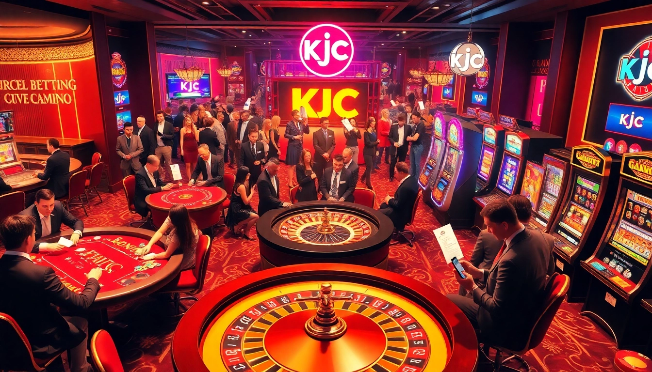 Experience the excitement at KJC AC casino with players engaged in poker and roulette.