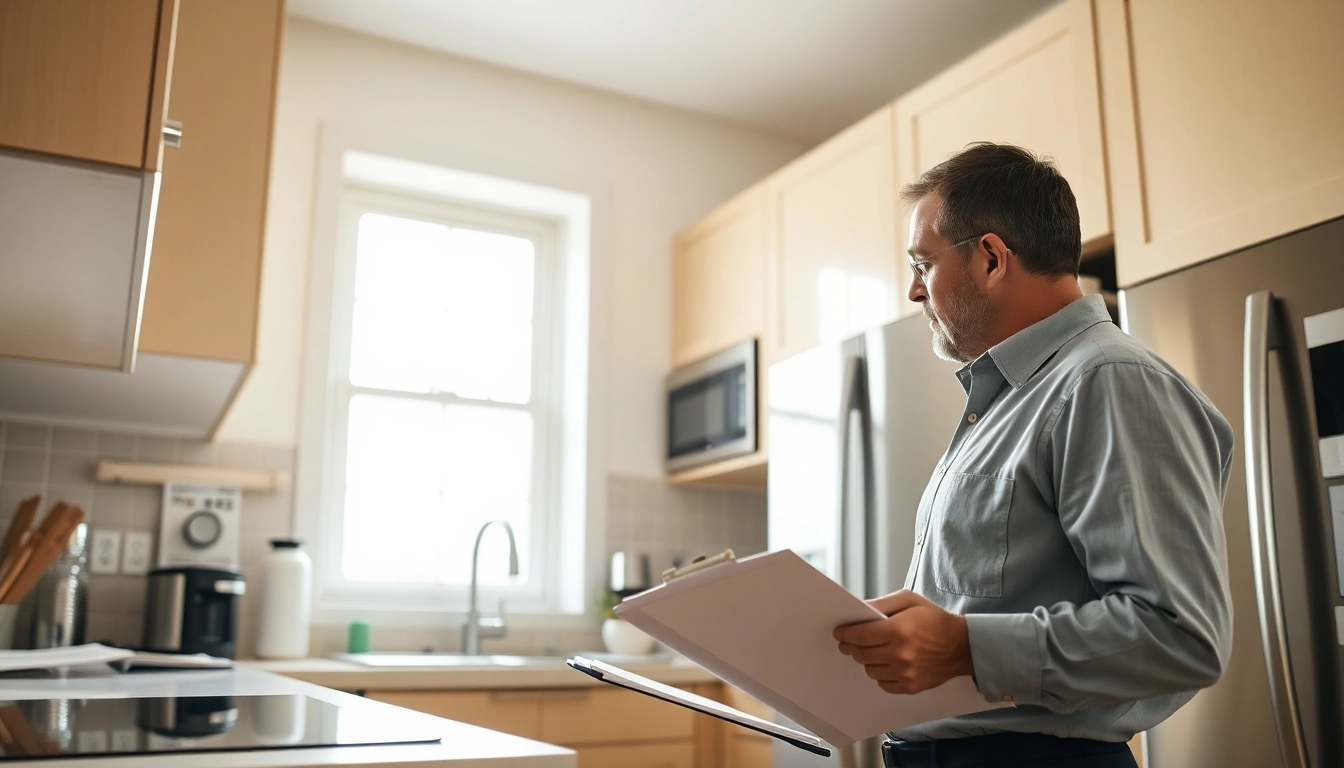 Inspecting if home warranties cover appliances and plumbing in a modern kitchen.