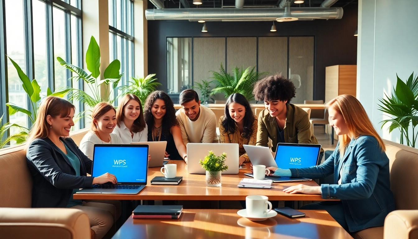 Collaboration on WPS办公 software in a modern office setting