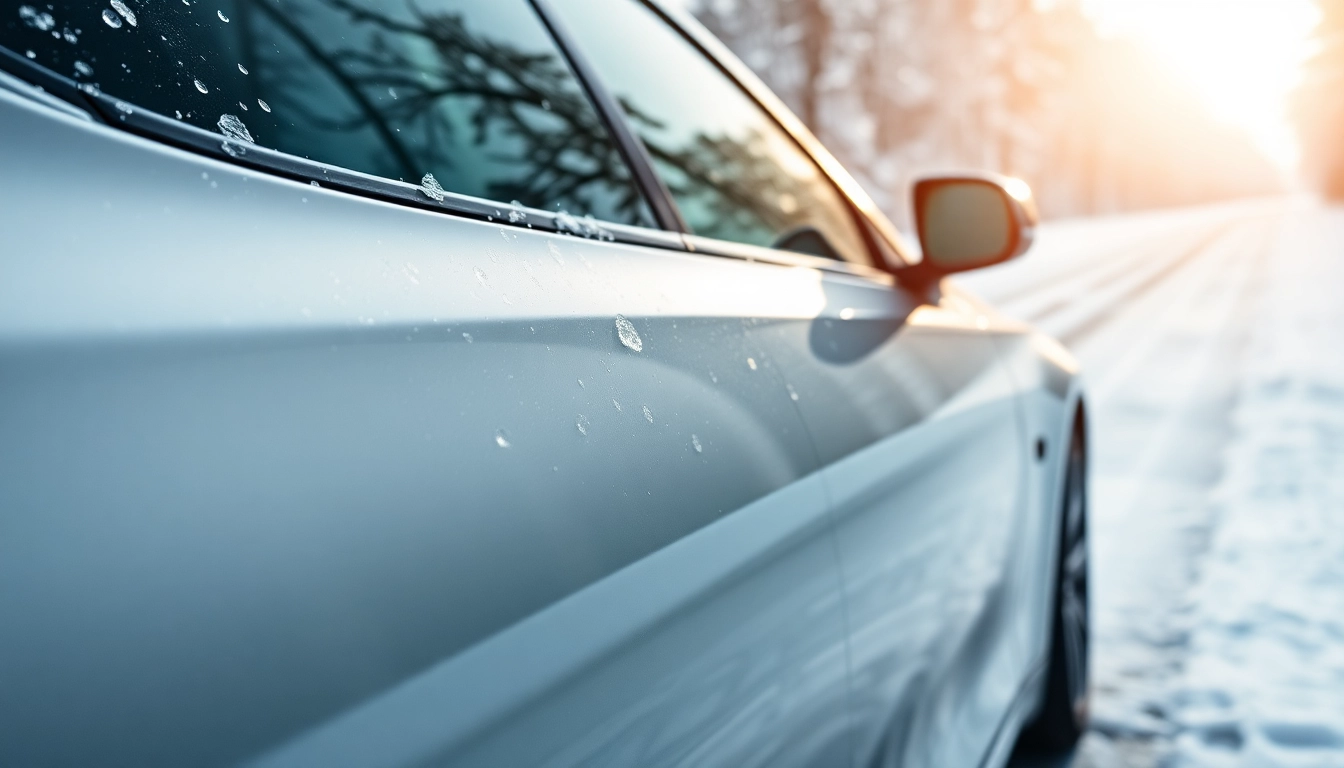 PPF winter road salt protection on a vehicle against winter elements with snowy background.