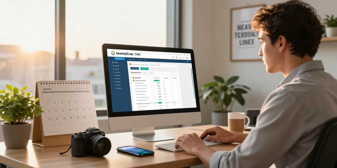 Travel agent software interface on a computer screen in a vibrant office setting, showcasing client itineraries and payments.