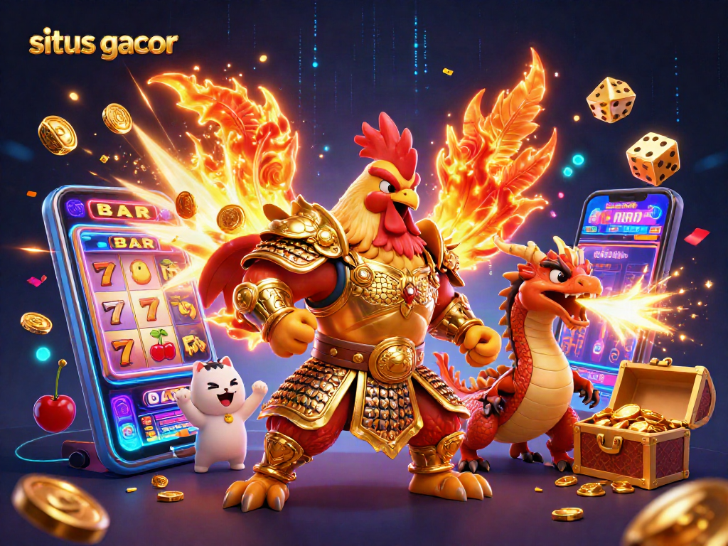 Engage with situs gacor featuring lively characters, dynamic slot machine action, and vibrant casino elements.