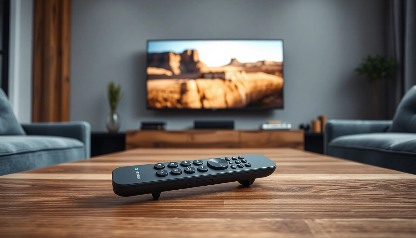 Optimized Steuerung mit Smart Fernbedienung Samsung in einem stilvollen Wohnzimmer.