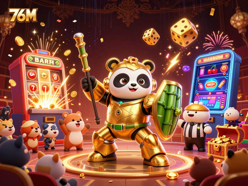 Participe da diversão com 76M: robô e panda em um emocionante cenário de cassino.