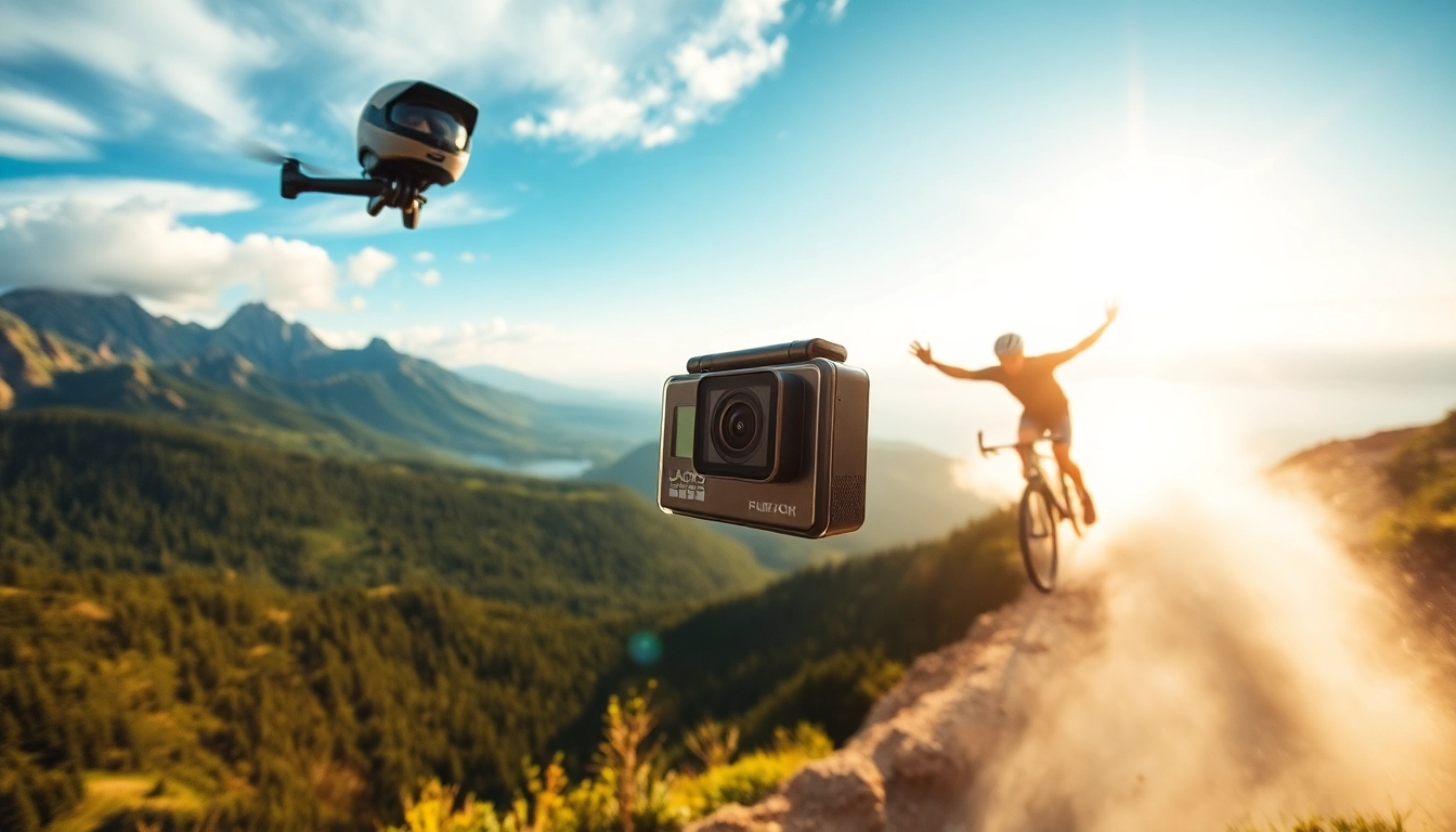 Action camera capturing outdoor adventure moments with vibrant scenery.