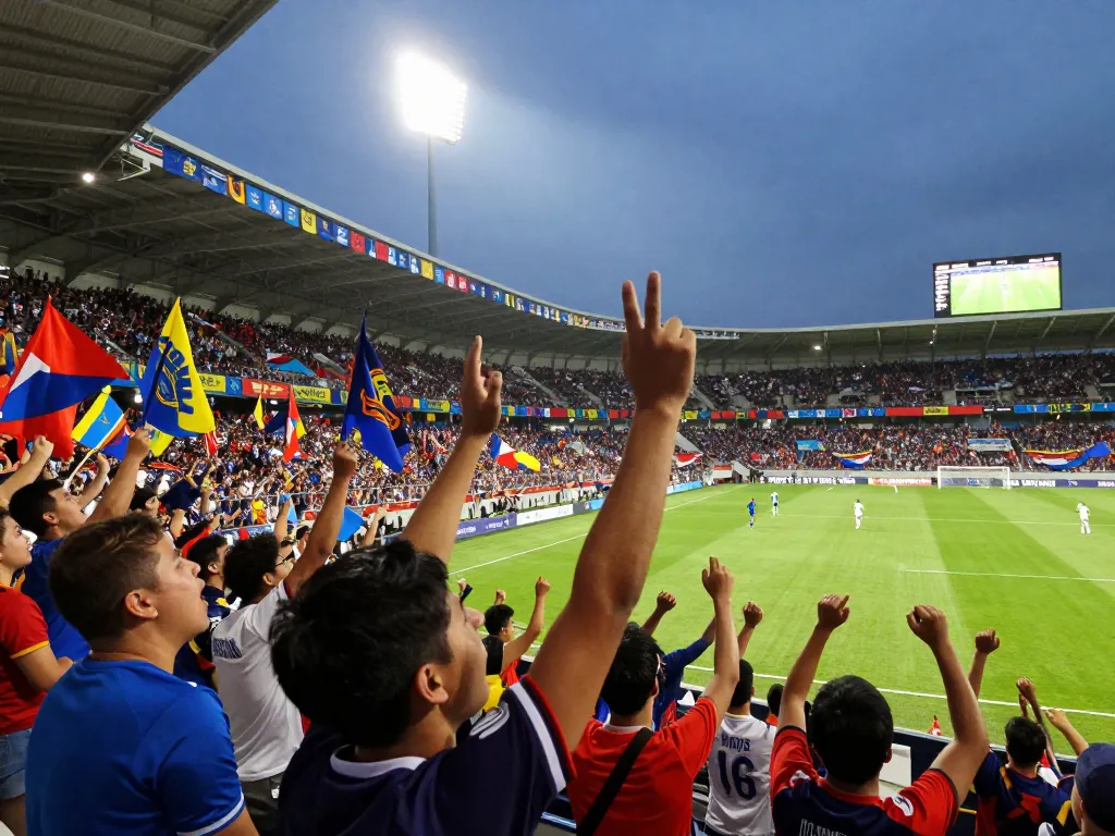 Excited fans enjoying a live soccer match on lương sơn tv, celebrating with team spirit.