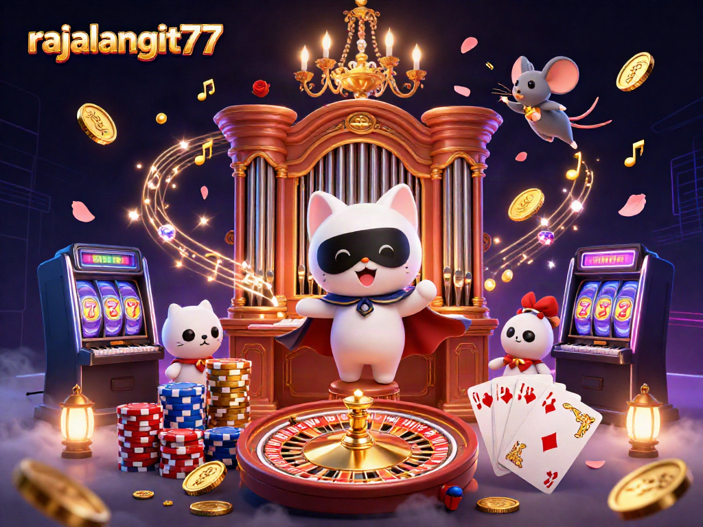 Menggandakan kemenangan dengan rajalangit77, ilustrasi kasino digital penuh warna dan detail.