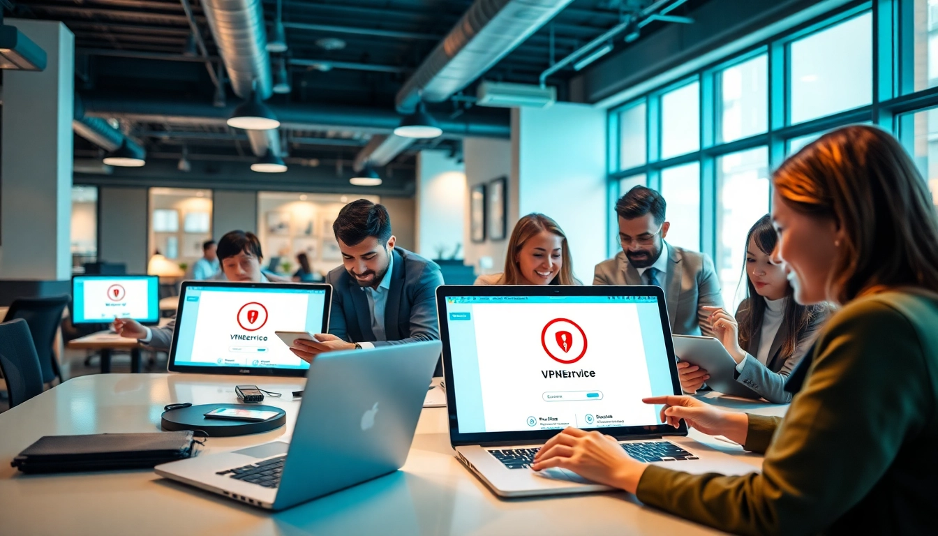 快连下载 interface showcased in a modern office setting with professionals using devices