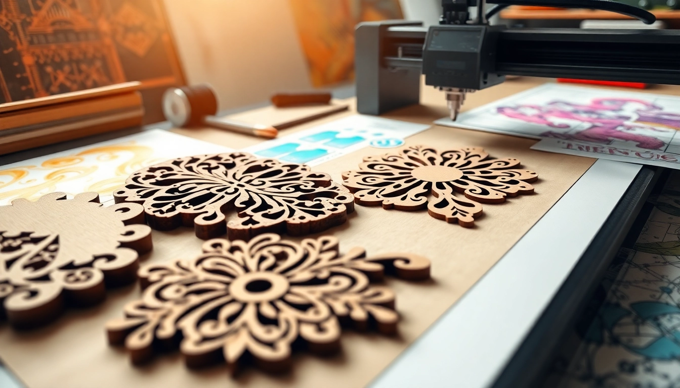 Showcasing intricate laser cutting designs in a vibrant creative workspace.