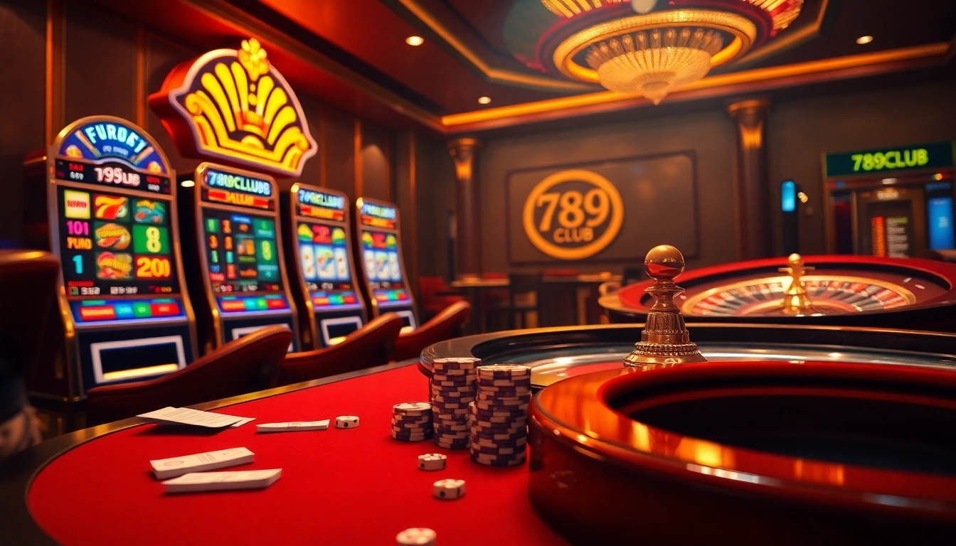 Engaging scene showcasing luxury gaming elements on trang chủ 789club with vibrant slot machines.
