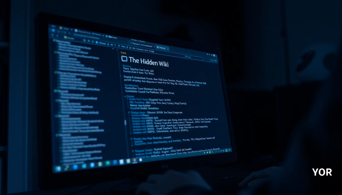 View of a dark web interface showcasing the hidden wiki links, representing .onion services.