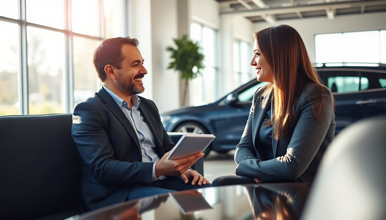 A knowledgeable professional explaining an auto protection plan to a client in a modern office.