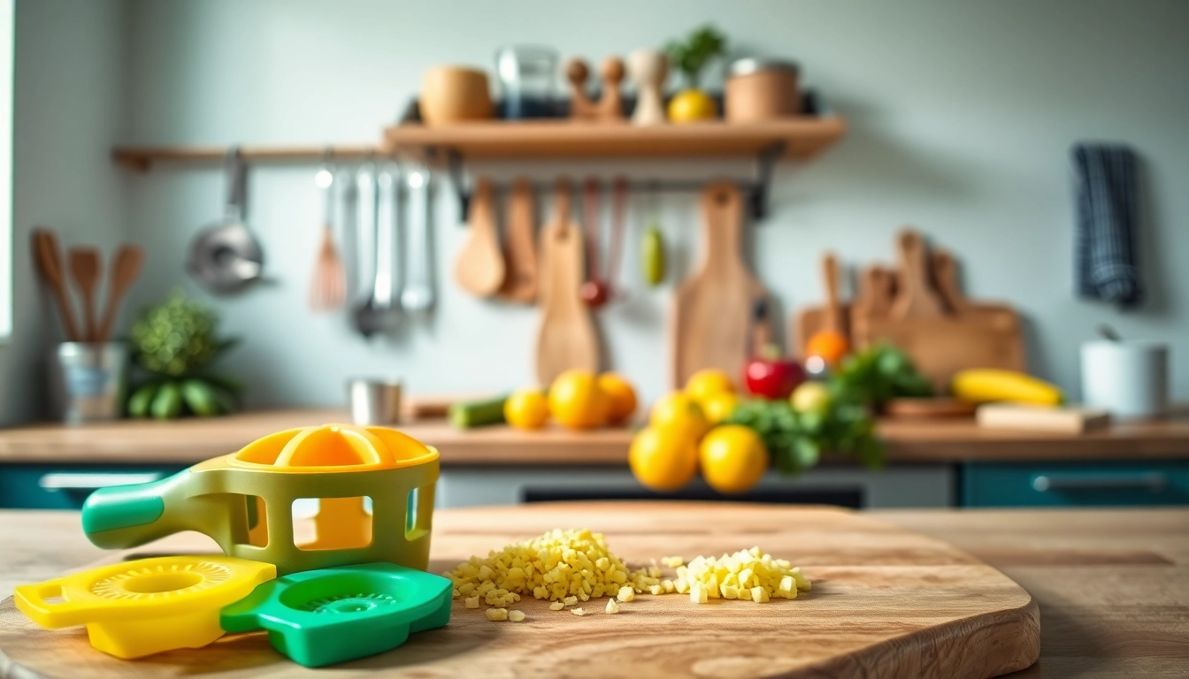 Discover exciting kitchen gadgets NZ displayed on a cutting board with fresh ingredients.
