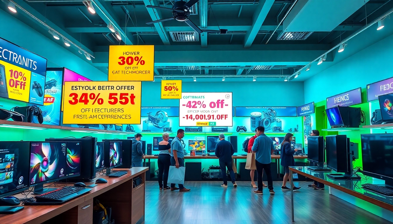 コンピュータとゲーム機器の割引を特集した現代的な電子機器店におけるドスパラクーポンオファーの展示