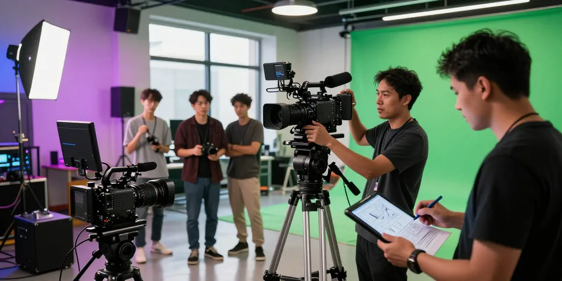 Leading Video Production House in Singapore showcasing a collaborative team in a vibrant studio environment during a video shoot.