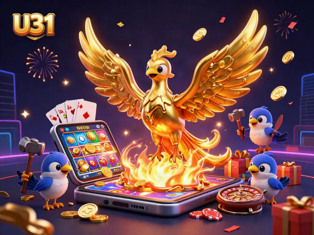 Experience the thrill of U31 with a dazzling golden phoenix and dynamic casino game elements.